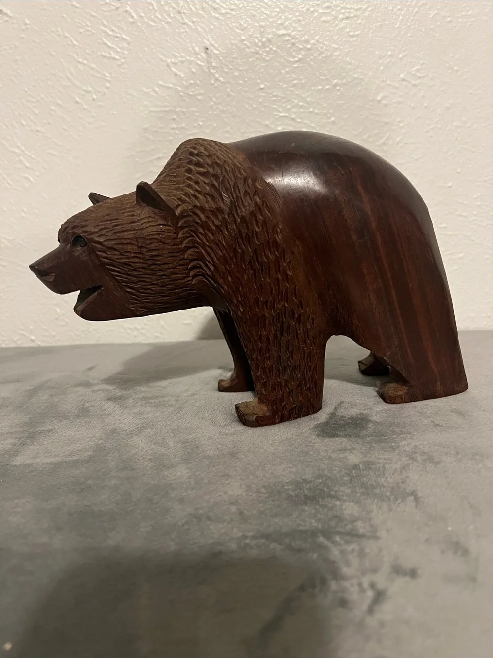Hand-Carved Wooden Bear Sculpture - Brown